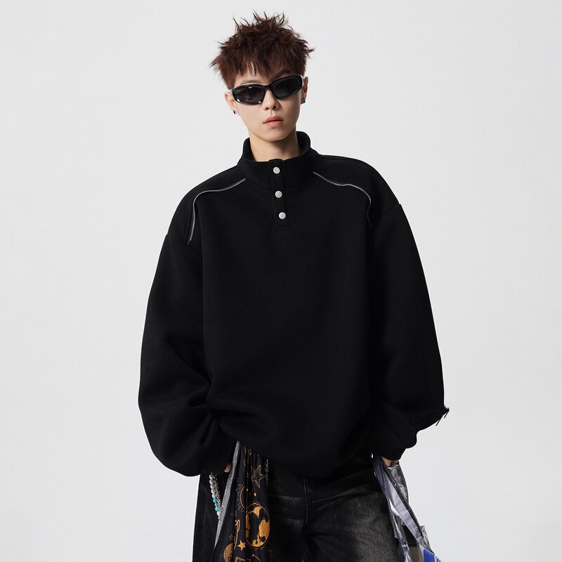 American Youth Half-Cardigan Sports Sweatshirt Men's Autumn and Winter Velvet Zipper Dropped Shoulder Sleeves Loose Stand-Up Collar Jacket American Youth Half-Cardigan Sports Sweatshirt Men's Autumn and Winter Velvet Zipper Dropped Shoulder Sleeves Loose Stand-Up Collar Jacket