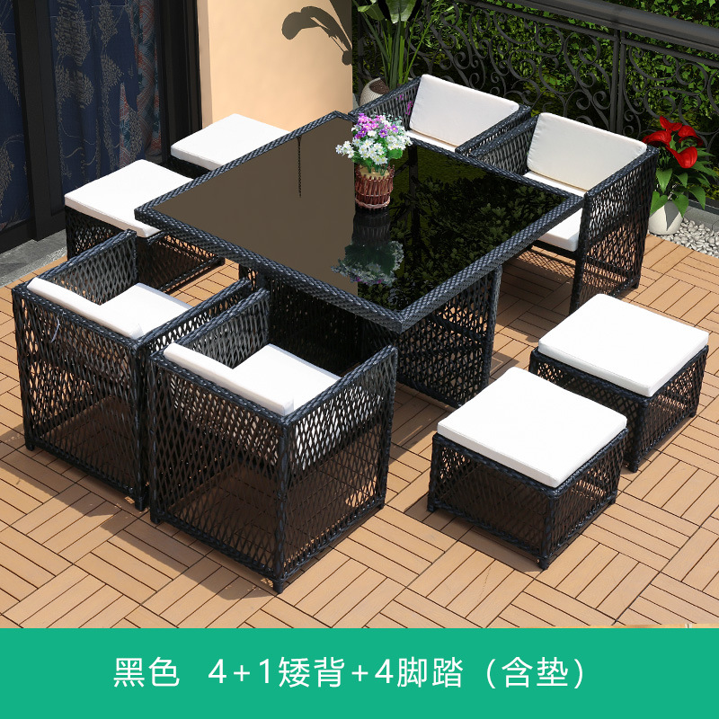 Silla de mimbre al aire libre combinación terraza de ocio balcón silla de ratán patio al aire libre mesa y silla con respaldo impermeable y protector solar