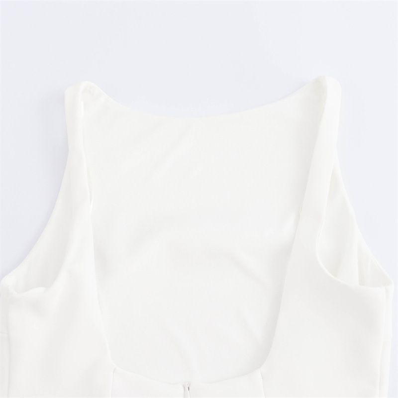 Summer, Spring Season Wholesale Women's Elegant Sexy Lettuce Trim Solid Color Holiday Daily Round Neck Sleeveless Tank Dress