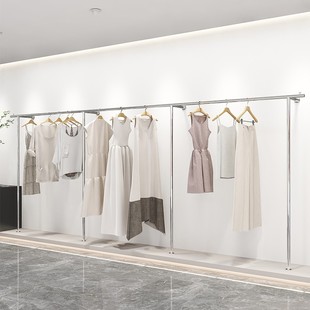 Thickened stainless steel clothing store display rack wall-mounted simple women's clothing children's clothing hanger pole display shelf wall-mounted