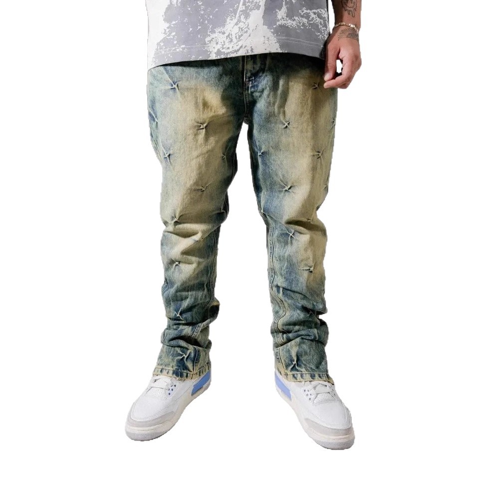 Europa y Estados Unidos transfronterizos estilo americano retro personalidad callejera hip-hop y2k lavado para hacer jeans viejos pantalones de impresión de tendencia
