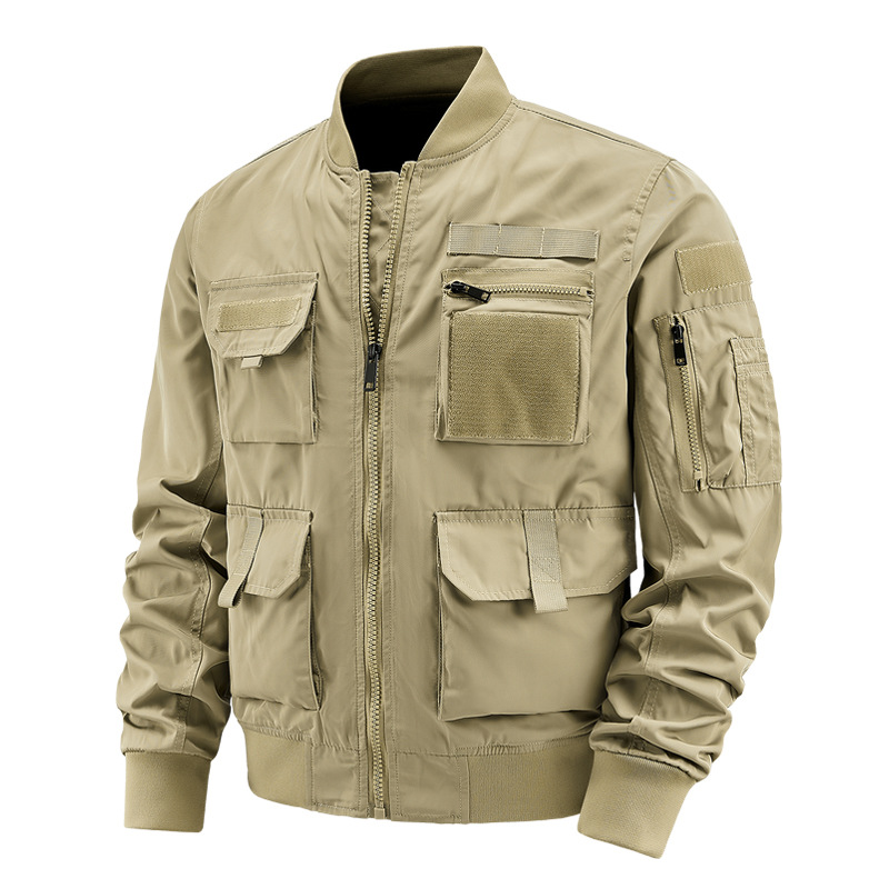 Nuevos productos de espesor regular de moda de herramientas de bolsillo de cuello vertical chaqueta de vuelo masculina de otoño y invierno chaqueta de béisbol retro