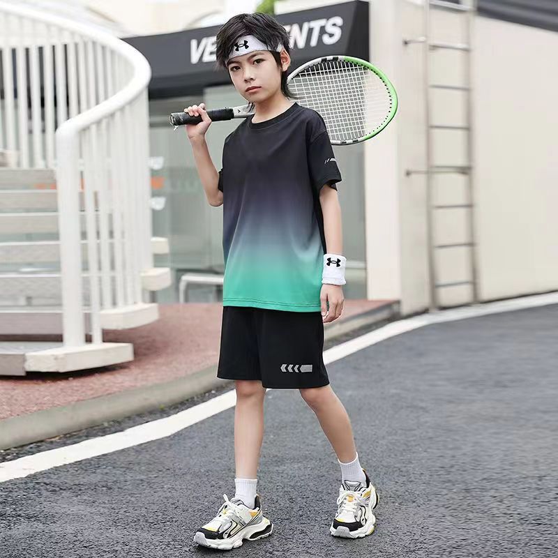 Lu Yifan Kidsren's Badminton Suit Boys Summer Quick-Drying Breathable Short-Sleeved Ice Silk Sports Tennis Suit