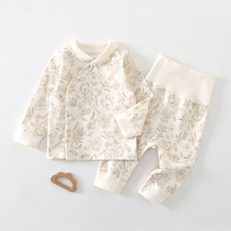 Pure cotton seamless baby thermal underwear set, side-button baby all-season high-waisted base layer pants, newborn underwear