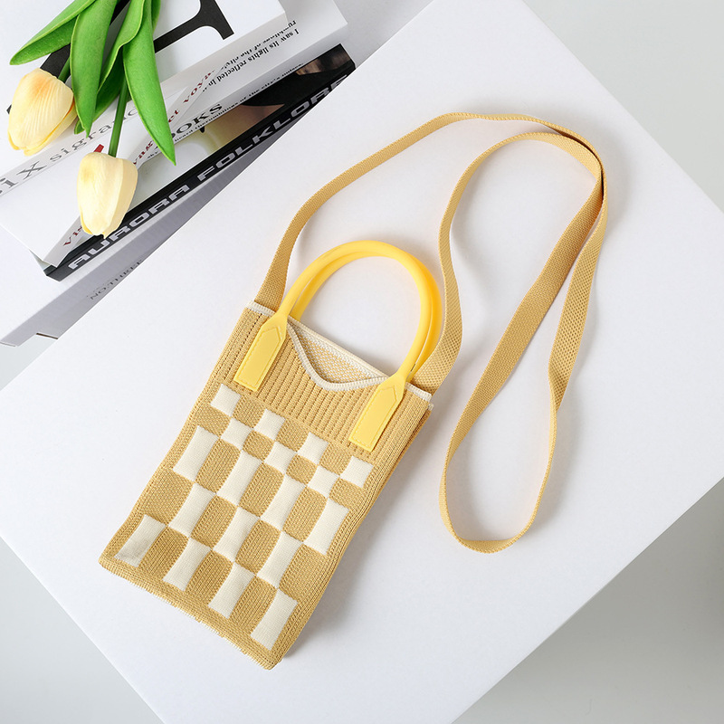 2025 春フライ織バッグトートバッグガールラブ携帯電話バッグウールニット小さな正方形バッグクロスボディバッグテクスチャバッグ|undefined