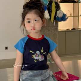 儿童夏短袖宽松卡通女童休闲T恤韩版短款中小童圆领上衣0031A195