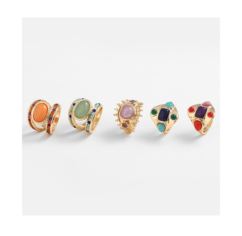 10g Weight Semi-precious stone Inlay Material Rings Classification Wholesale Jewelry Retro Geometric Alloy Semi-precious Stone Plating Inlay Rings