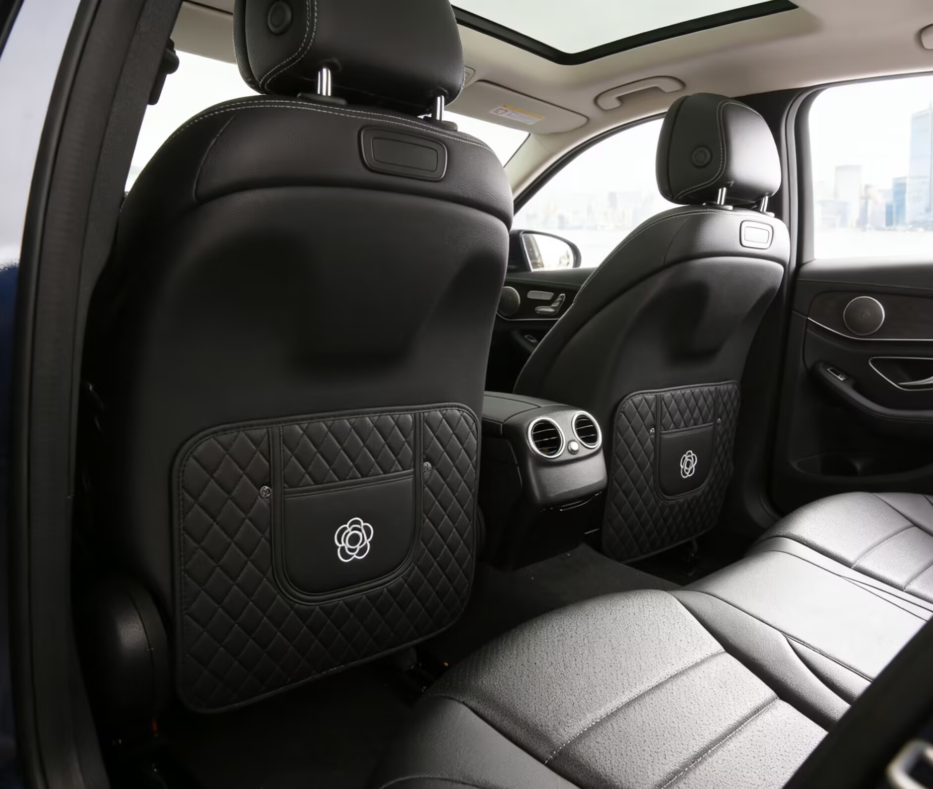 Camellia Car Anti-Kick Pad, Small Fragrance Style Rear Seat Protective Pad, Leather Seat Back Wear-Resistant Protective Pad