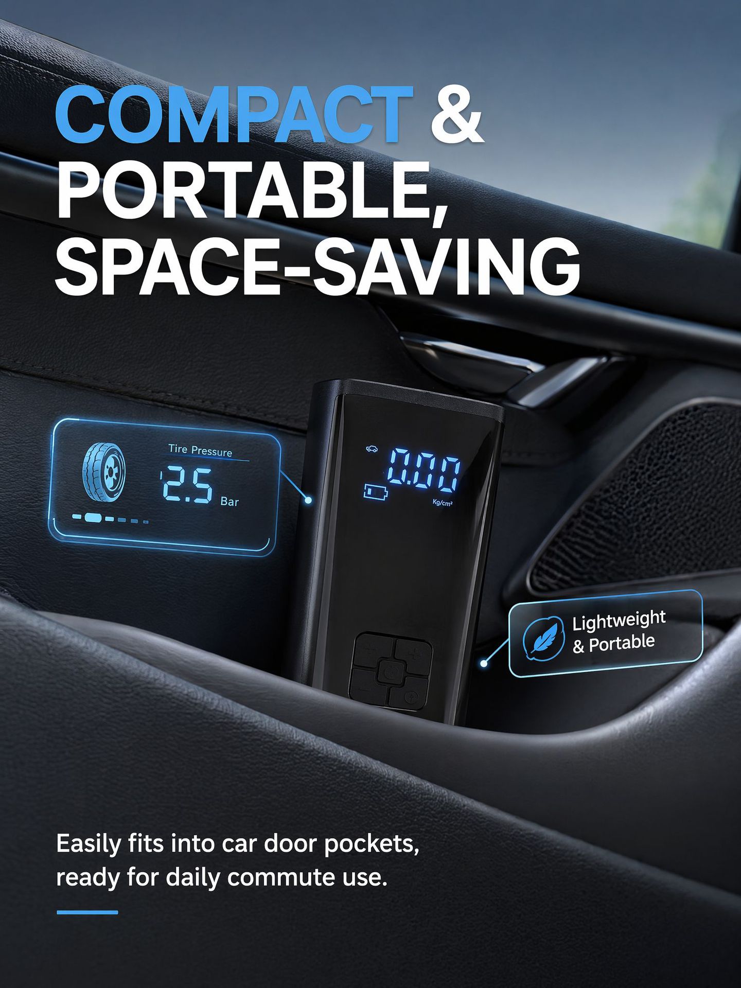 Car-Mounted Portable Electric Air Pump with Digital Display, Smart Car Tire Inflator, Electric Air Pump