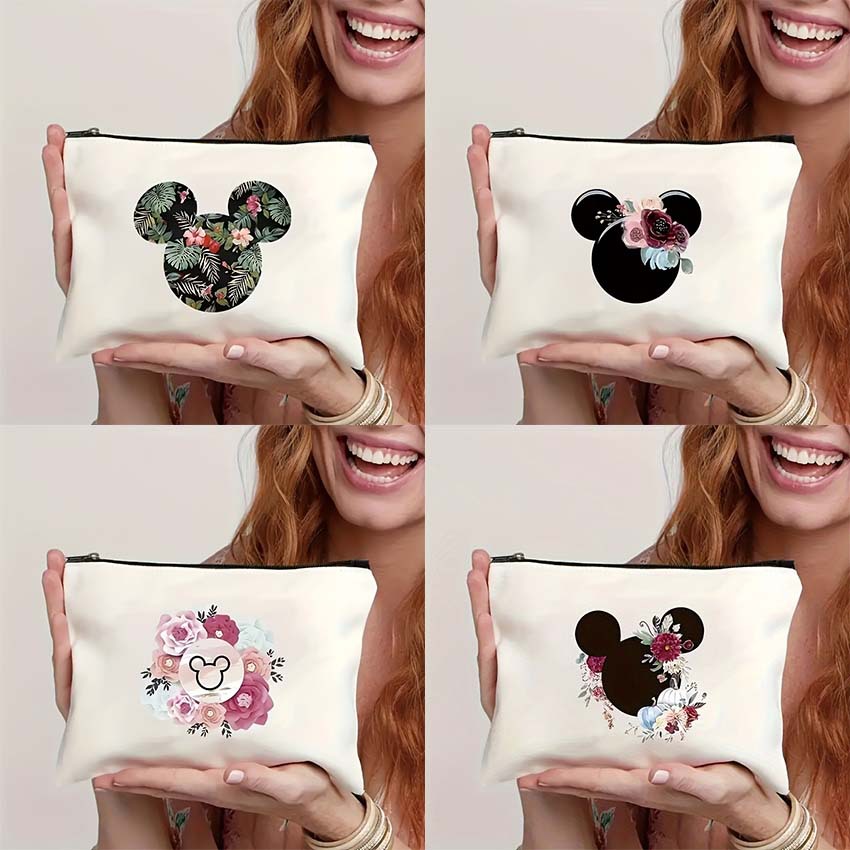 Transfronterizos Amazon damas bolsas de maquillaje lindas bolsas de maquillaje creativas de ratón bolsas de almacenamiento de lino bolsa de cremallera impermeable