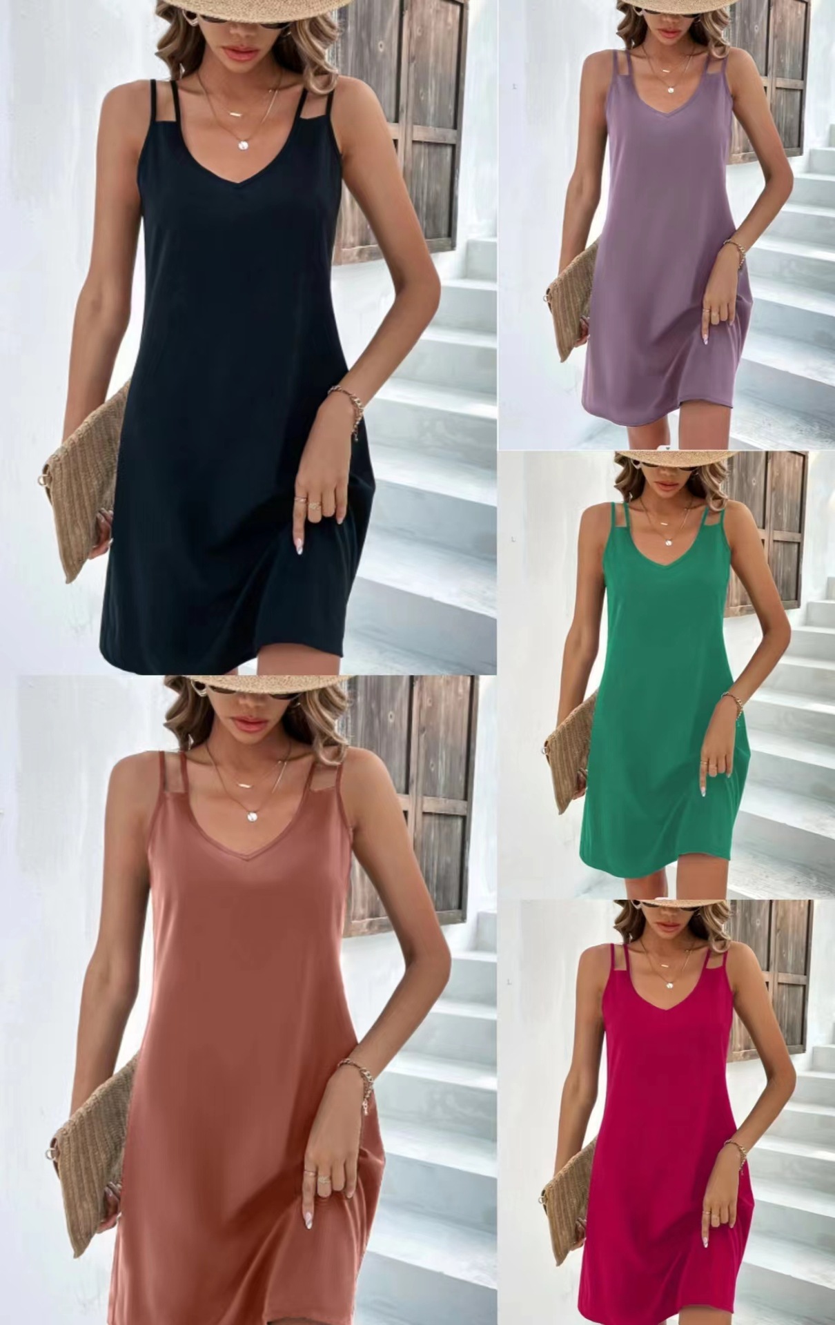 2024 Summer New Style Cross-Border Foreign Trade European And American Elegant Slim-Fit Sleeveless V-Neck Strap_ecoleips.com
