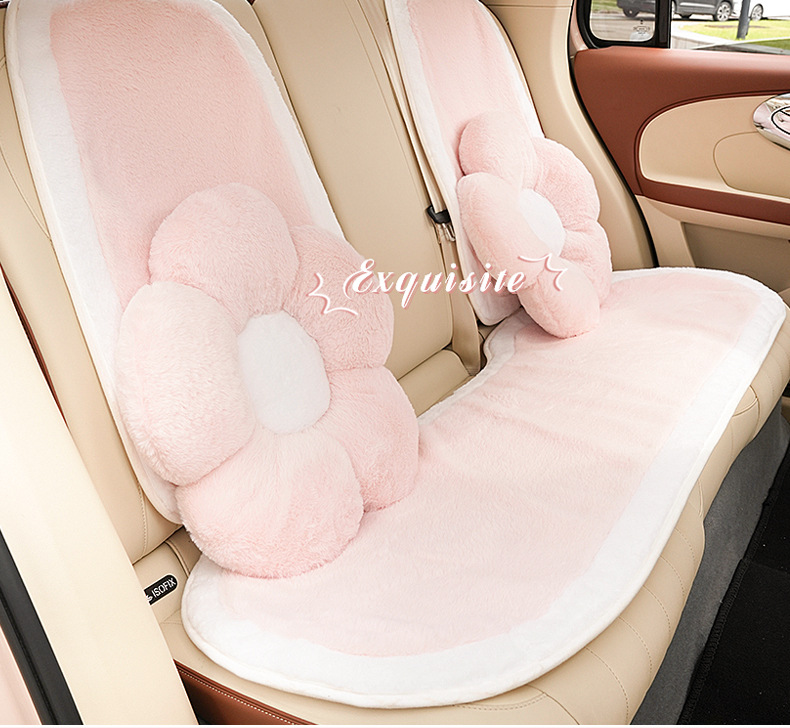 Four Seasons universal car headrest plush soft and comfortable car neck pillow pillow cute flower car lumbar support