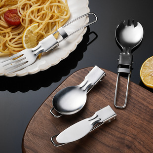 304 Stainless Steel Folding Knife, Fork and Spoon Outdoor Camping Tableware Camping Children's Spoon Fork Portable Tableware suit