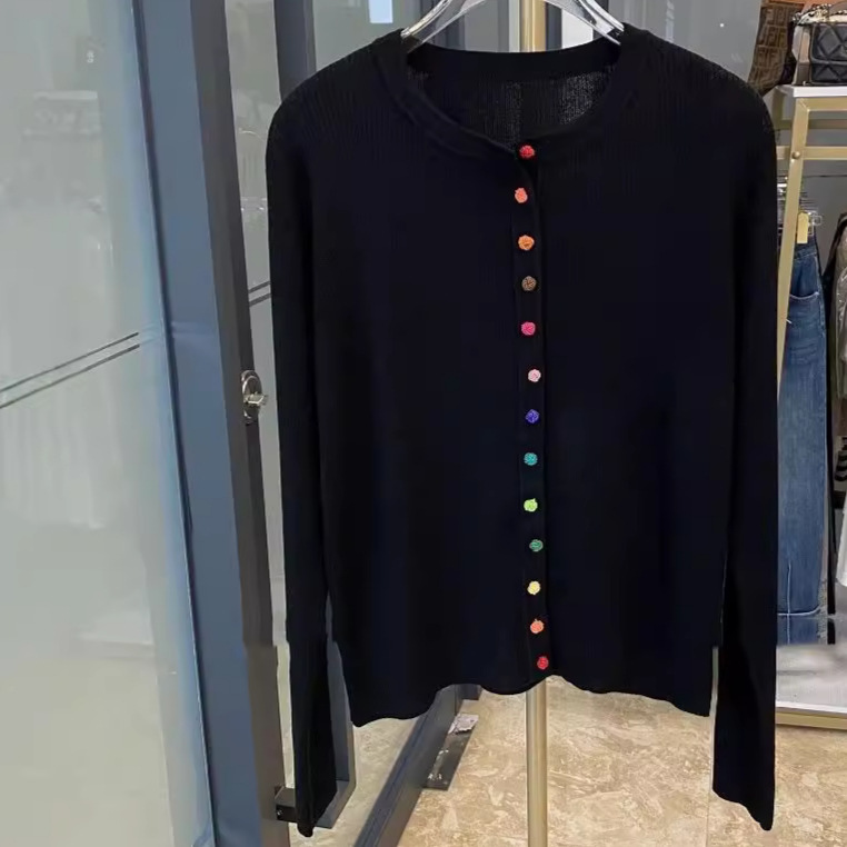 25Th Autumn/Winter New Chinese Style Rainbow Button Women's Wool Sweater Versatile Slim Fit Round Neck Knitted Cardigan for Women