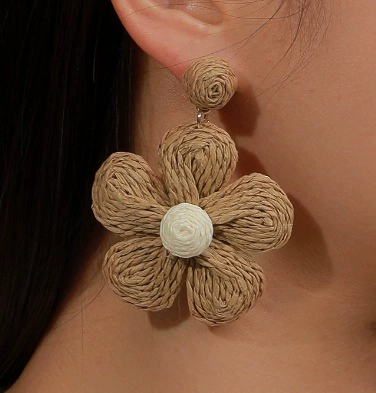Summer woven beach earrings handmade, accessory, boho style, flowered