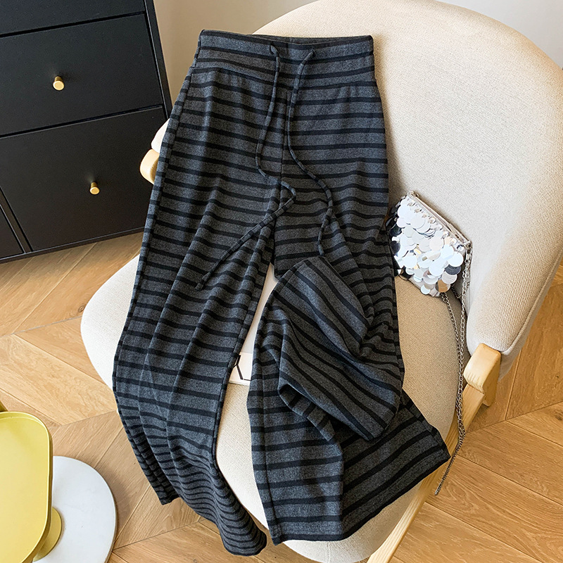 Guangzhou Thirteen Lines High-Quality Popular Style ~ Striped Walking Pants, Bootcut Pants for Women, Autumn High-Waisted Slimming Look Casual Pants