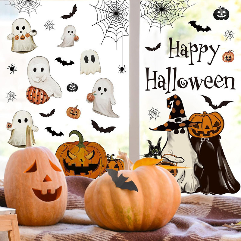Halloween Wall Stickers Skull Holiday Party Window Decoration Stickers Bat Pumpkin Door Stickers Pvc European and American Cross-Border