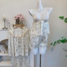 【海盐兔兔】睡衣女秋季新款四件套甜美娃娃领可爱网红家居服套装