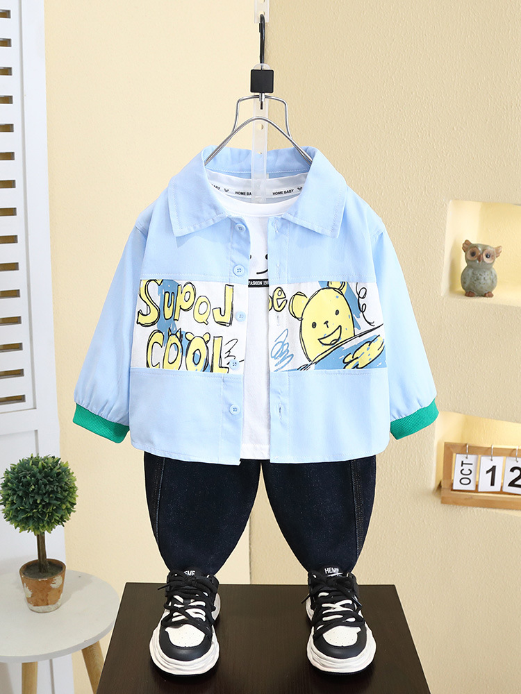 7530 Camisa de dibujos animados para niños 2025 primavera nuevo estilo estilo occidental primavera y otoño chaqueta coreana para niños top de manga larga