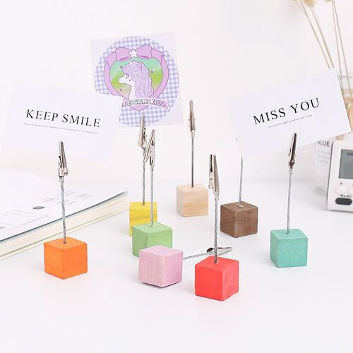 Simple ins light retro wooden note holder square photo holder ornament desktop vertical wood small message holder