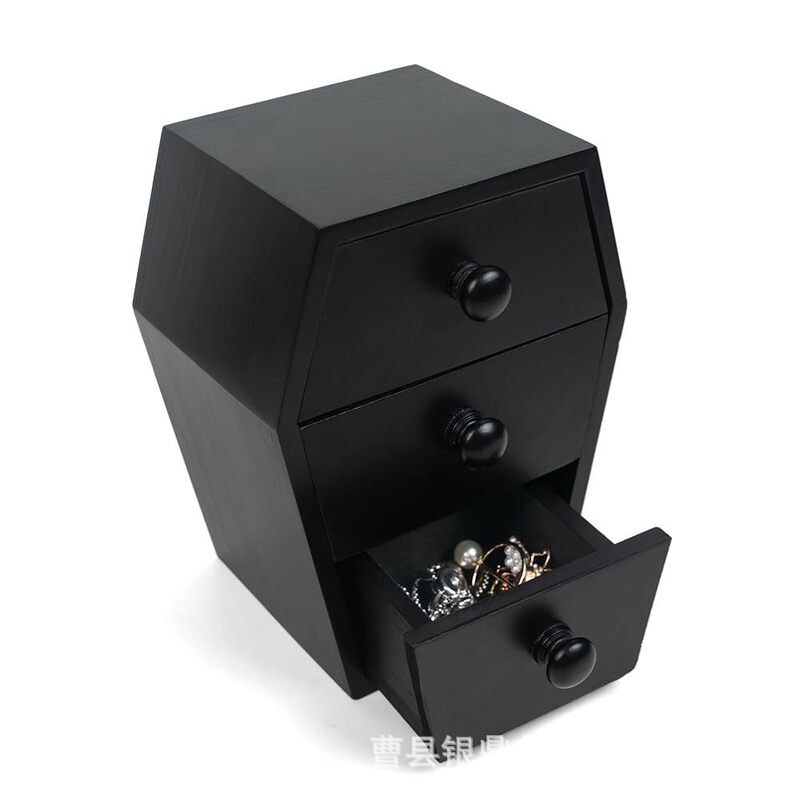 Wooden Jewelry Box Coffin Shape Ornament Organizer Storage Box for Dresser Jewelry Necklace Bracelet Layered Drawer Storage Box