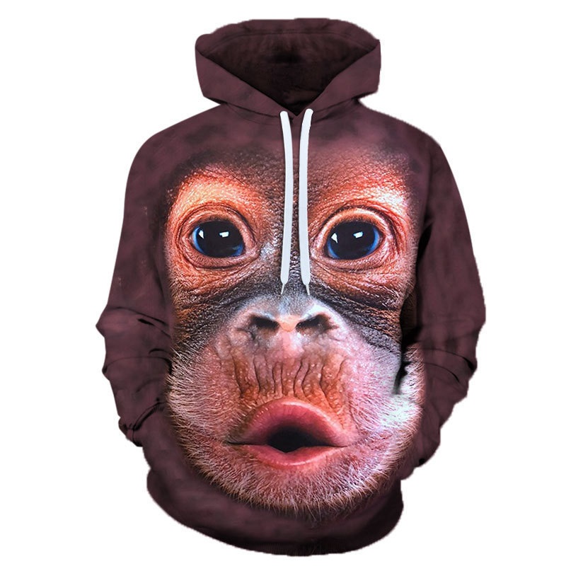 A generation of fashion spring and autumn monkey 3D digital printing pullover loose sports hoodie sweater