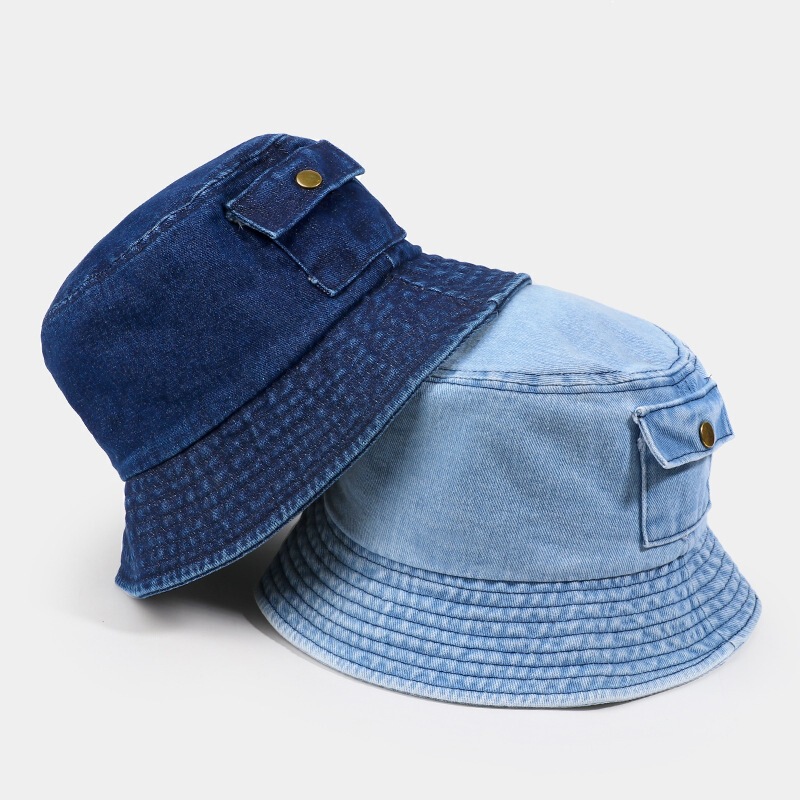 Casual trendy solid color pocket denim bucket hat, sun hat, creative design, new European and American style, simple for women and men Casual trendy solid color pocket denim bucket hat, sun hat, creative design, new European and American style, simple for women and men