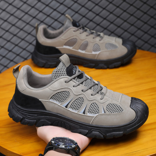 Men's New Hiking Shoes Mesh Breathable Casual Shoes Thick Sole Hollow Comfort Versatile Sports Shoes Outdoor Work Shoes