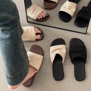 Vintage Mori Sandals Slippers Women's 2024 Summer New Style Outer Wear Soft Bottom Beach Holiday Flat Sandals