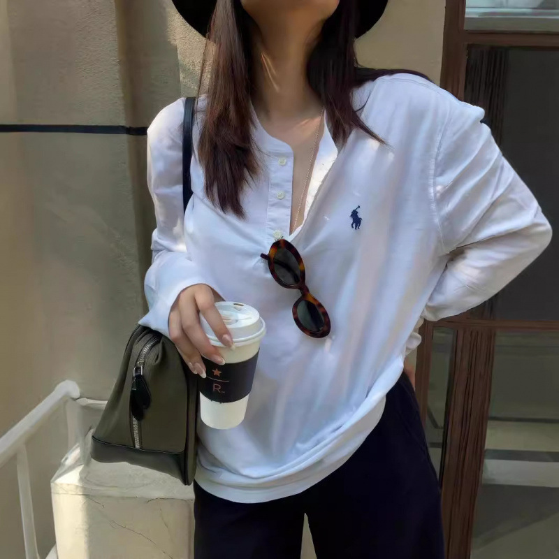 LF家老钱风拉夫劳伦小马战马刺绣纽扣亨利衫长袖T恤打底上衣女秋|undefined