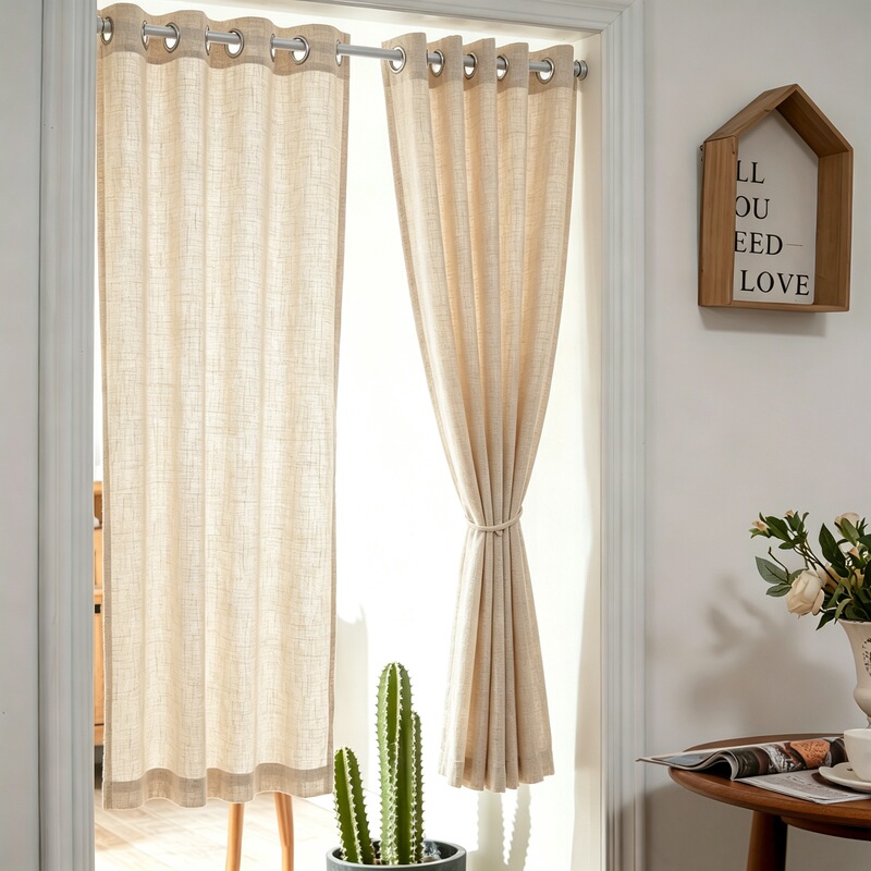 Linen Door Curtain, Semi-Blackout, Tassel Short Curtain, Bedroom Kitchen Bay Window, No-Drill Ready-Made Curtain, Beige Light-Transmitting, Nordic Style Linen Door Curtain, Semi-Blackout, Tassel Short Curtain, Bedroom Kitchen Bay Window, No-Drill Ready-Made Curtain, Beige Light-Transmitting, Nordic Style