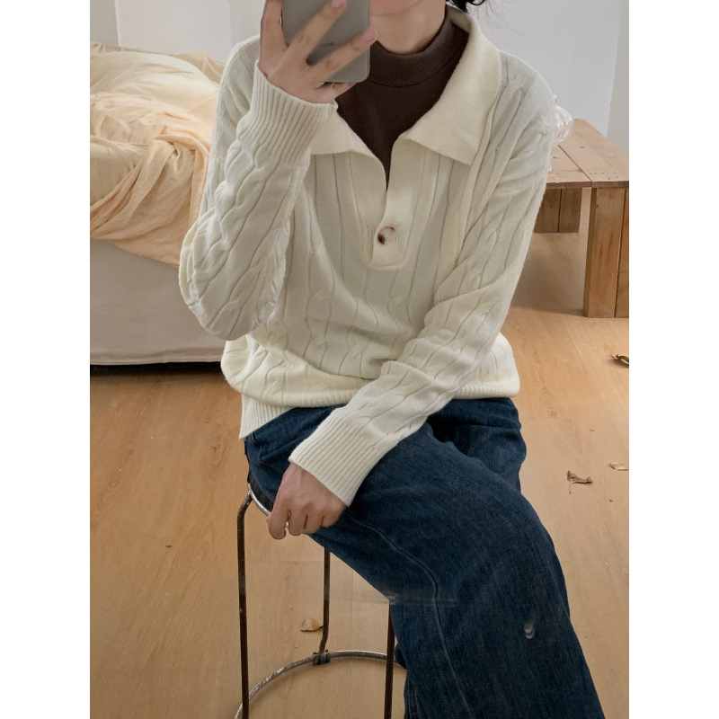 Nuevo suéter de viento perezoso con solapa coreana suelta estilo extranjero torcido chaqueta de moda camiseta de punto de mujer image 6