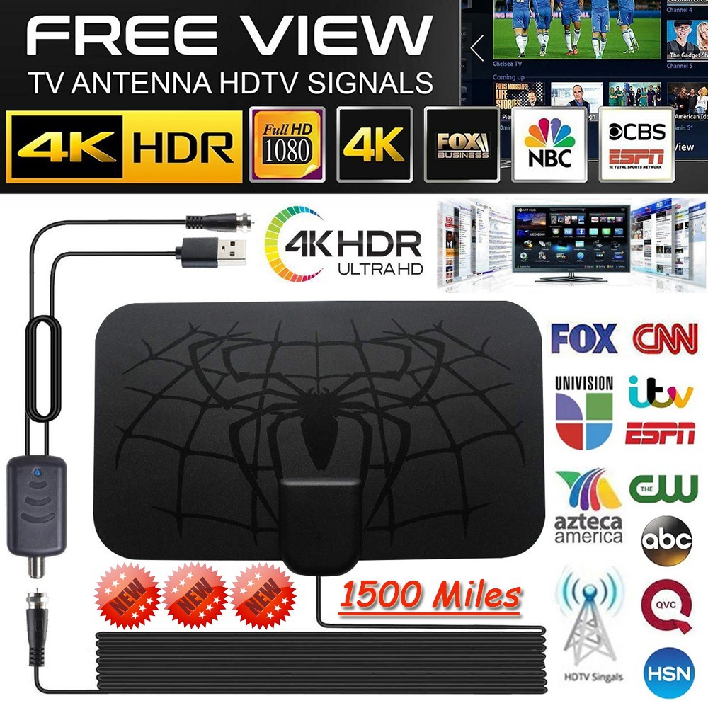 3600 millas SMT araña patrón interior HD TV antena desmontable amplificador OPP bolsa de embalaje