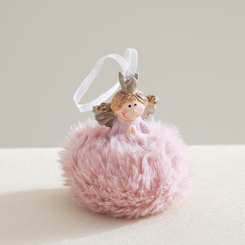Nuevos productos transfronterizos de madera de peluche rosa chicas colgantes de resina decoraciones de Navidad colgantes de ángel