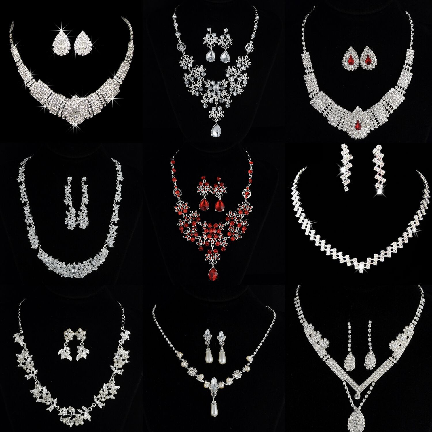 欧美项链饰品新娘珍珠水晶镶钻短款锁骨颈项链套装耳环韩版气质女