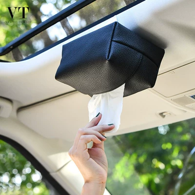 Car tissue box/set, Amazon Car Tissue Box with Magnetic - lychee-pattern-noble-black-magnetic-tissue-bag