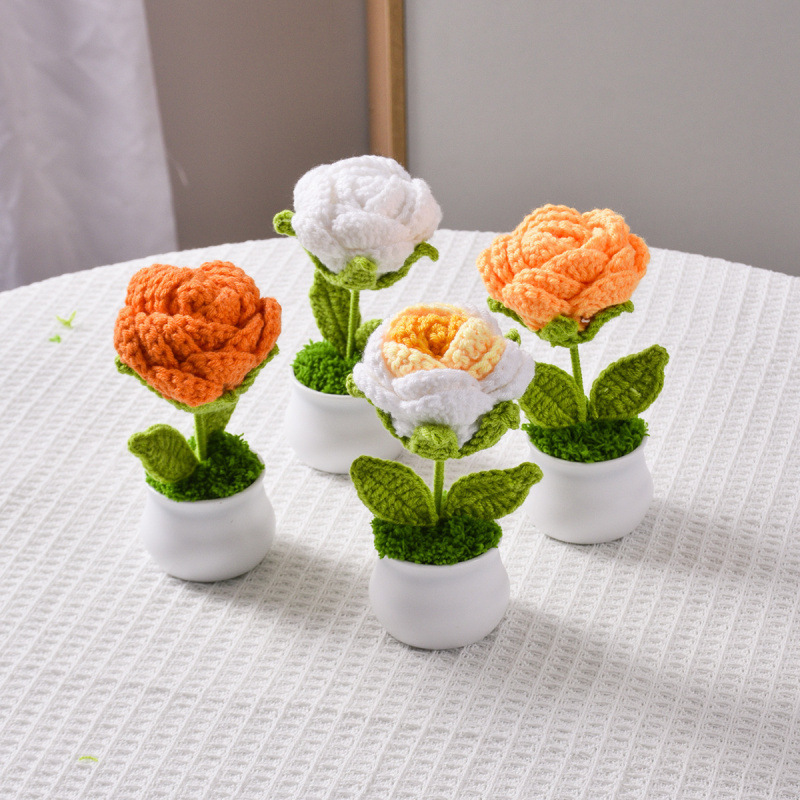 完成品卒業シーズンバラ鉢植え毛糸手編みプレゼント|undefined