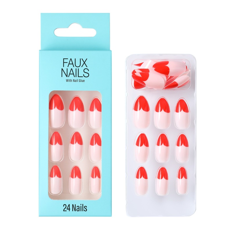 2022 Export Adult Fake Nails 24 Pieces New Heart Valentine's Day Fake Nails French Nail Stickers