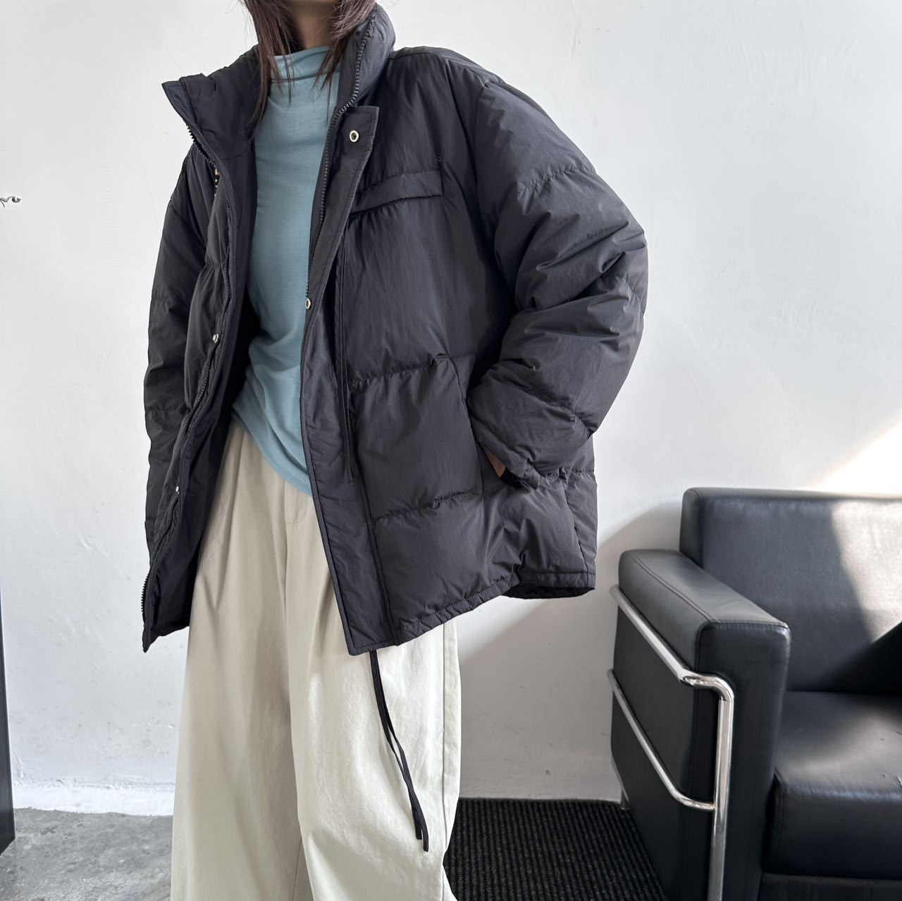 韩版2025新款小个子鹅绒服女加厚百搭面包服短款宽松显瘦立领外套