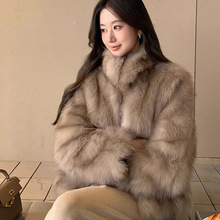 仿狐狸毛皮草外套女冬季新款短款加棉加厚毛毛绒大衣女款外套