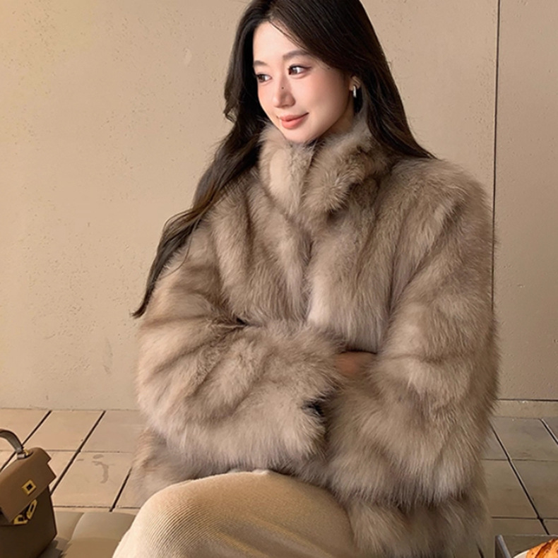仿狐狸毛皮草外套女冬季新款短款加棉加厚毛毛绒大衣女款外套