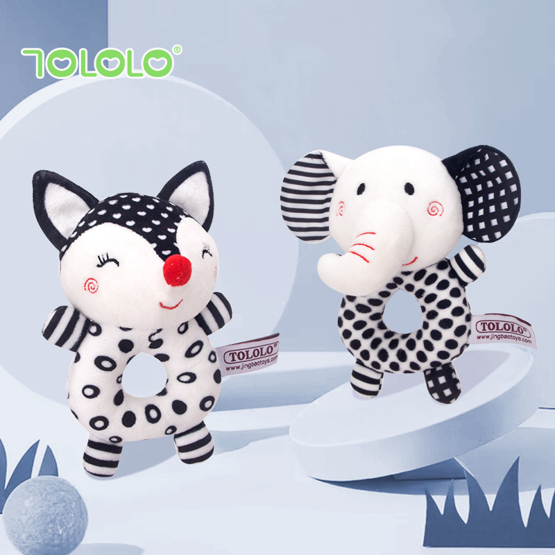 TOLOLO Newborn Hand-Rattle Fox Elephant Rattle Baby Sound Toy Baby Black-and-White Round Hand-Rattle