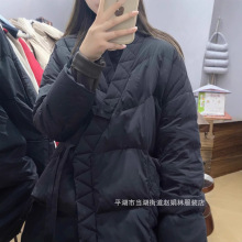 孔米复古文艺新款斜襟轻羽绒服女冬季短款宽松面包服外套工厂批发