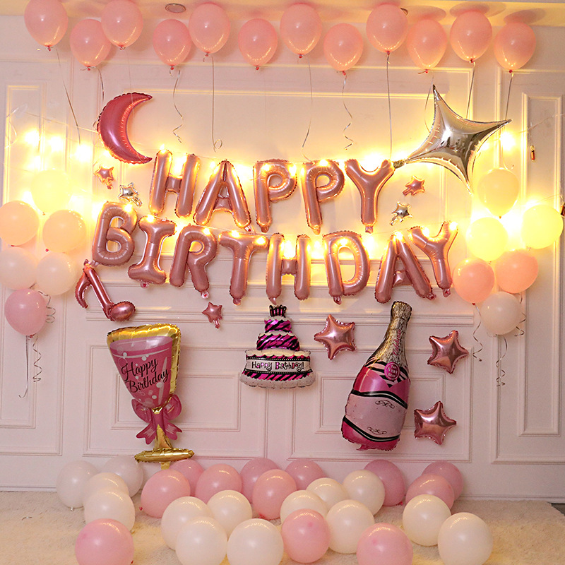 周岁儿童成人网红生日快乐气球派对装饰品场景布置公主主题背景墙