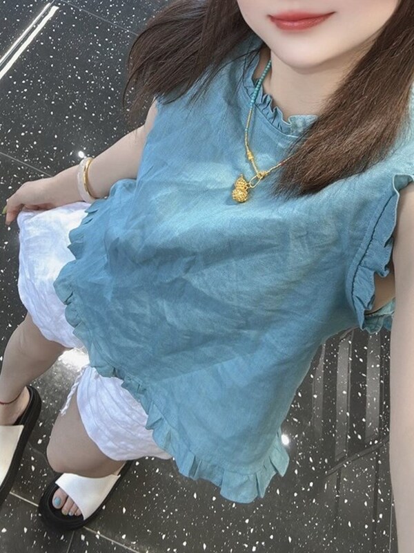 2025韩系温柔风边拼接无袖背心女夏季新款极简风休闲气质百搭上衣|undefined