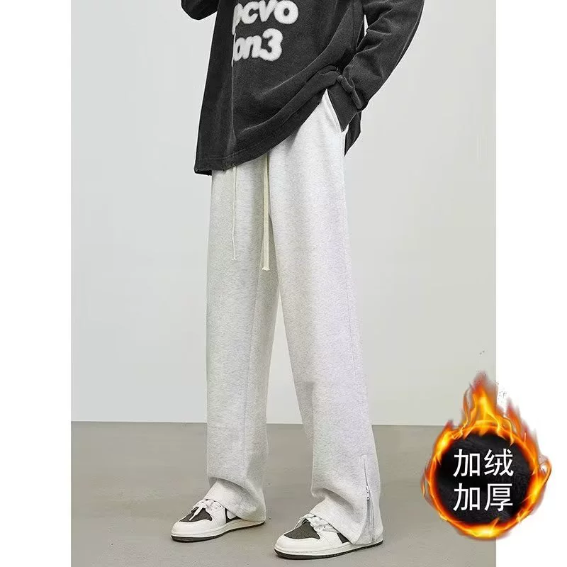 Retro demi-season trousers for leisure, American style, loose straight fit