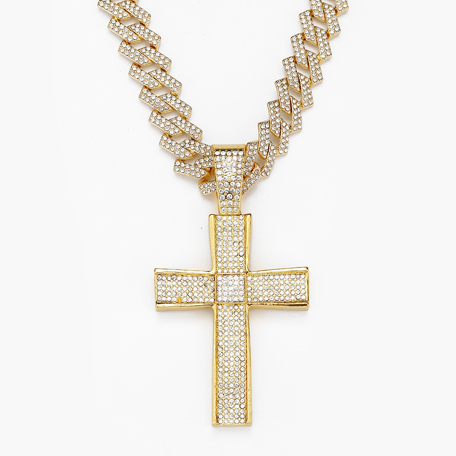 Neit Produkt mat Diamant-Ageleetkette, Nischdesign, grouss Kräiz-Auerschnalle Kubanesch Kette-Bijouen_voghion.com