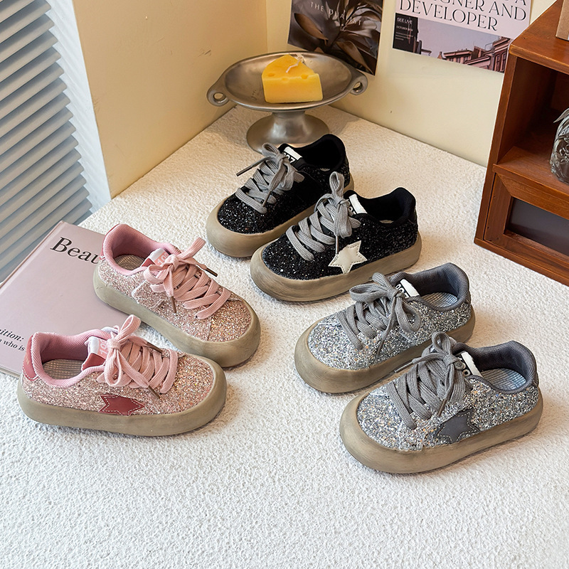 Children's Sports Shoes Star Shoes Sneakers Sequins 2025 New Single Shoes Children's Sandals Men and Women Casual Princess