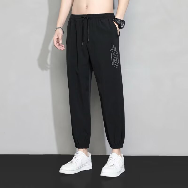 Ice Silk men's pants summer thin ankle-length fashion brand men's pants versatile breathable quick-drying air conditioning casual trousers