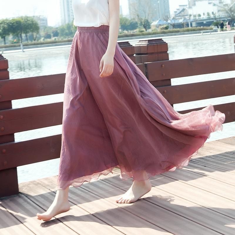 Váy maxi bohemian dáng xòe 8m chất chiffon đi biển mùa hè 2026 — Xanh da trờicolor, Xanh ngọc bích, Đậu đỏ tím, màu bạc chi tiết 11